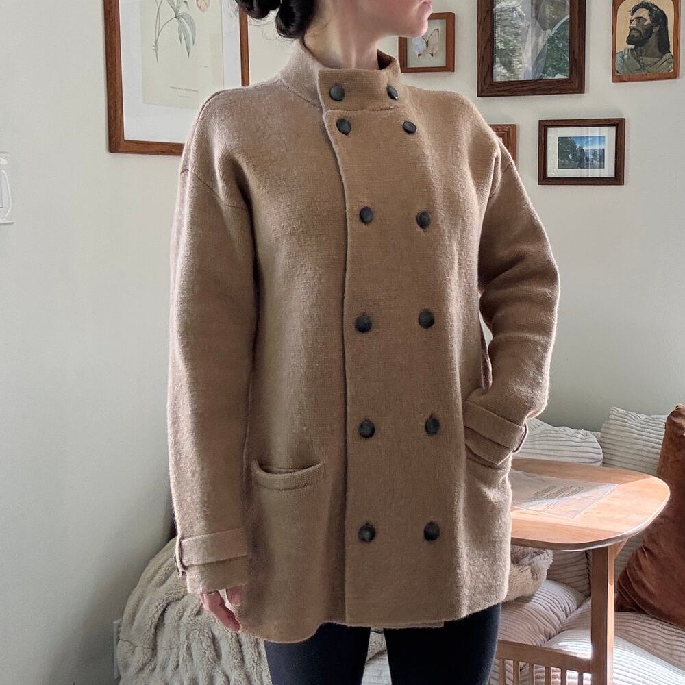 Vintage J.Crew Merino Wool Double-breasted Knit Cardigan Sweater Blazer Size L